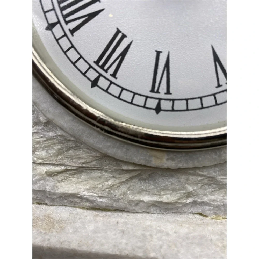 White Marble Mantle Desk Clock Alabaster Heavy Works